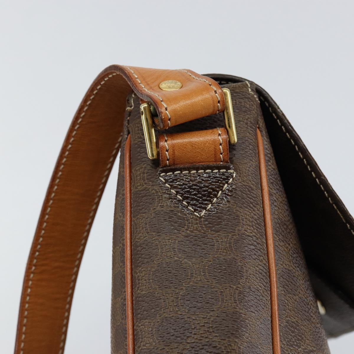 CELINE Macadam Canvas Circle Shoulder Bag PVC Leather Brown Gold Auth 150513