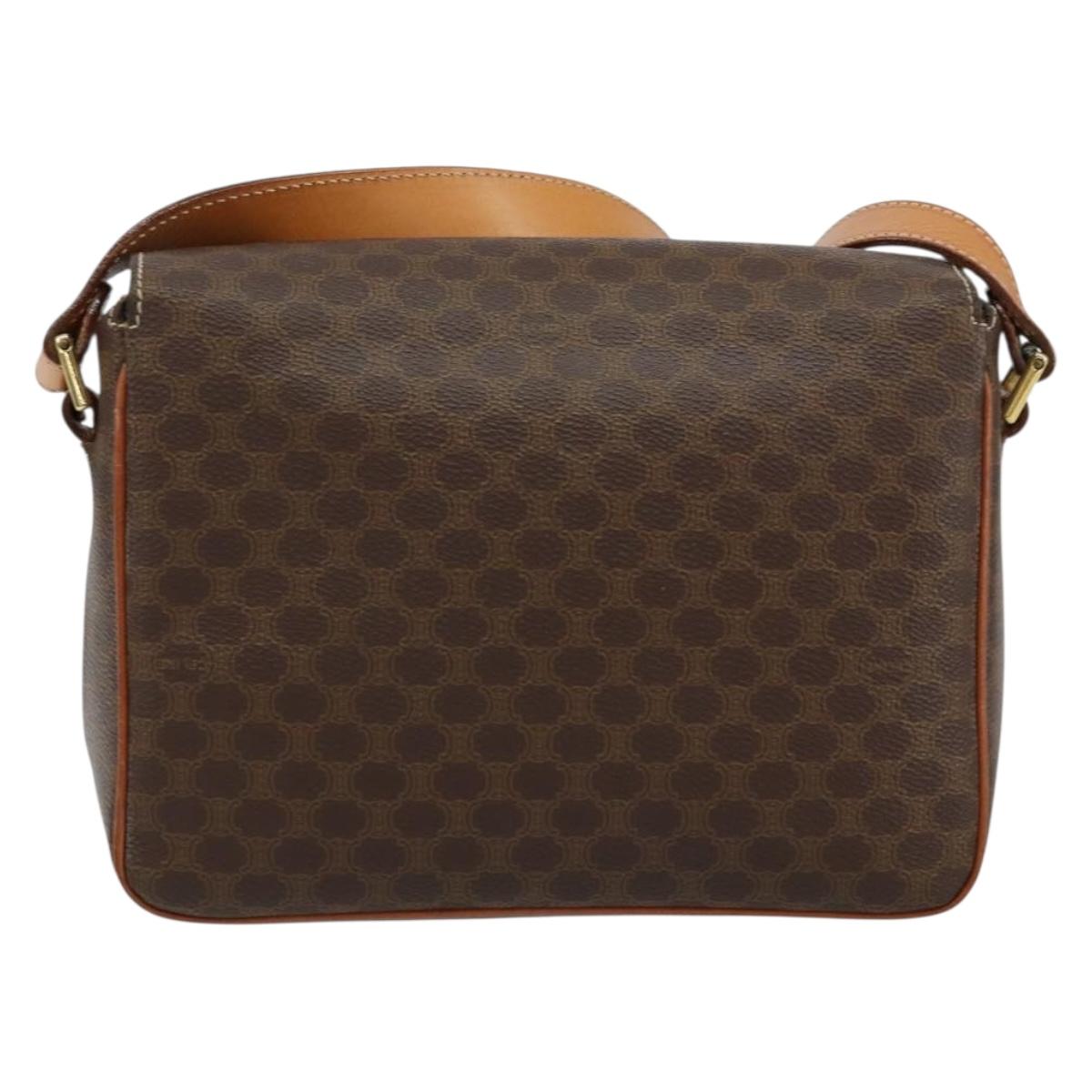 CELINE Macadam Canvas Circle Shoulder Bag PVC Leather Brown Gold Auth 150513