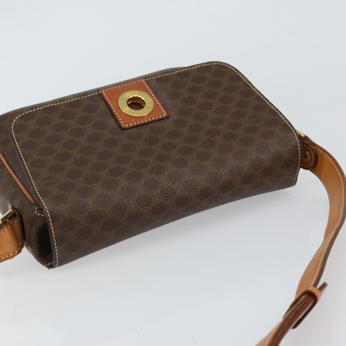 CELINE Macadam Canvas Circle Shoulder Bag PVC Leather Brown Gold Auth 150513