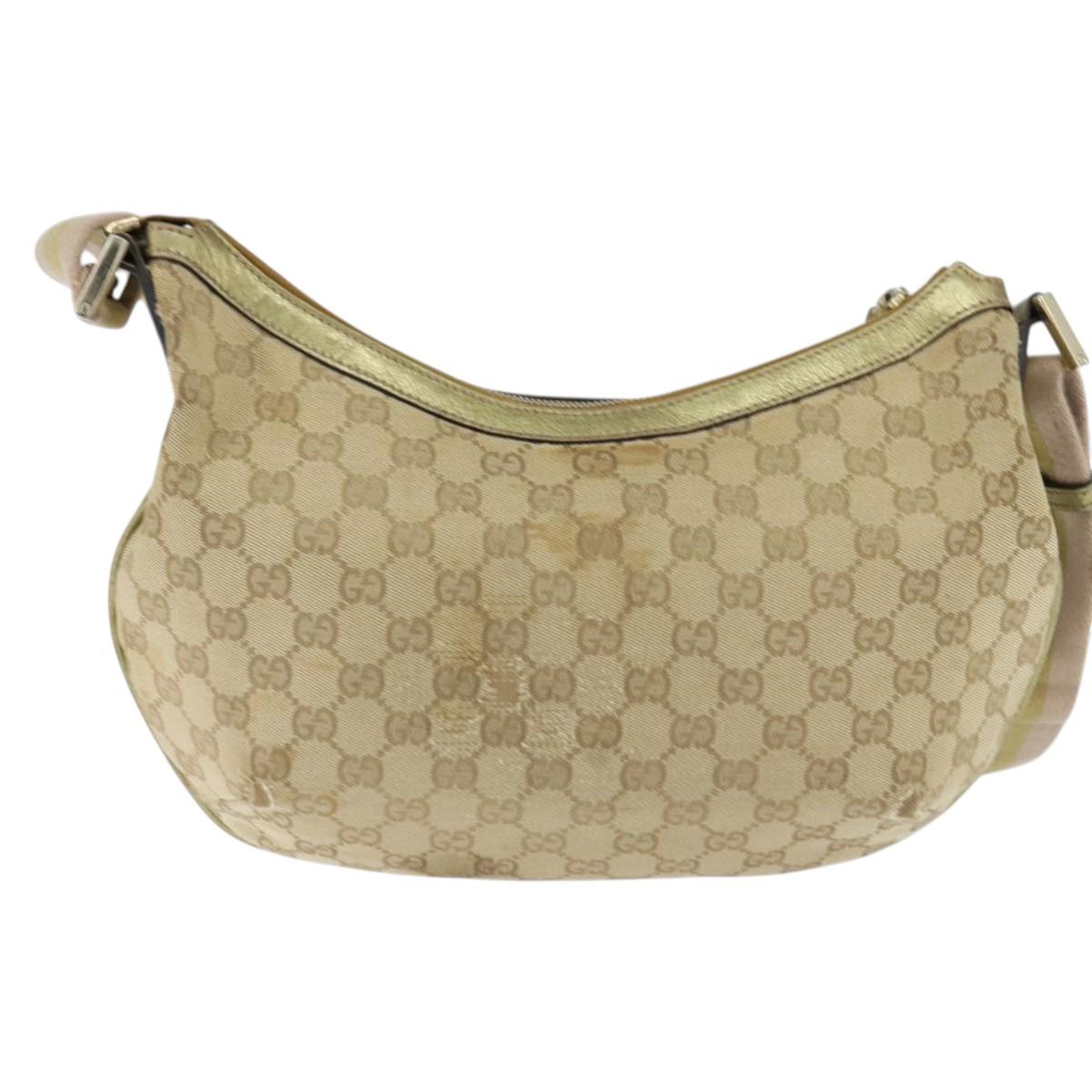 GUCCI GG Canvas Sherry Line Shoulder Bag Beige Gold 181092 Auth 150514