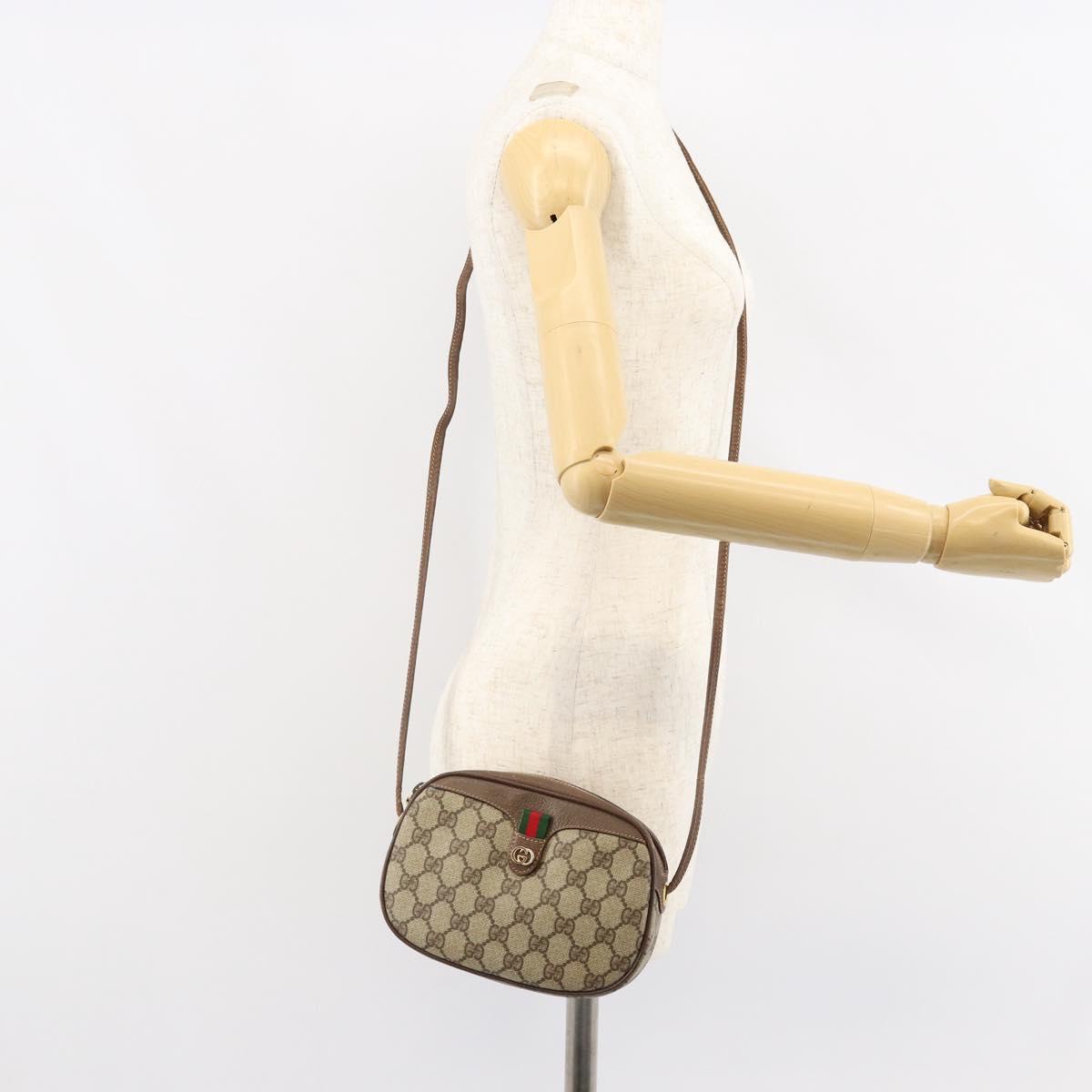 GUCCI GG Supreme Web Sherry Line Shoulder Bag PVC Beige Red Green Auth 150518