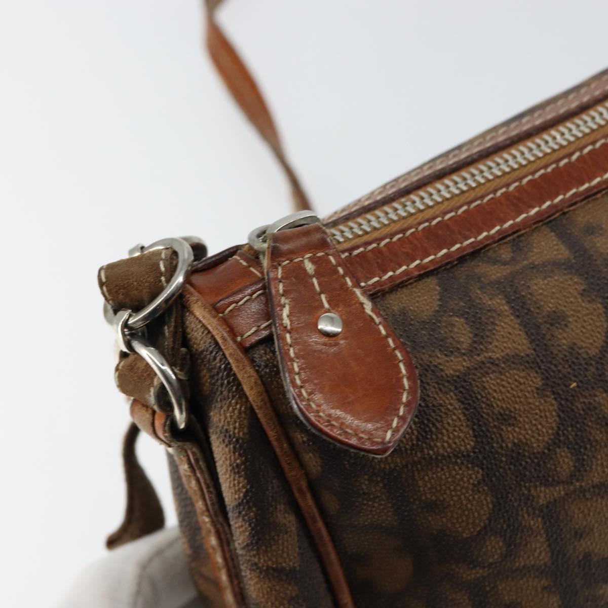 Christian Dior Trotter Canvas Romantic Chain Bag PVC Brown Silver Auth 150521