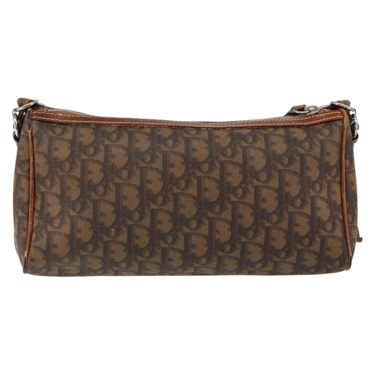 Christian Dior Trotter Canvas Romantic Chain Bag PVC Brown Silver Auth 150521