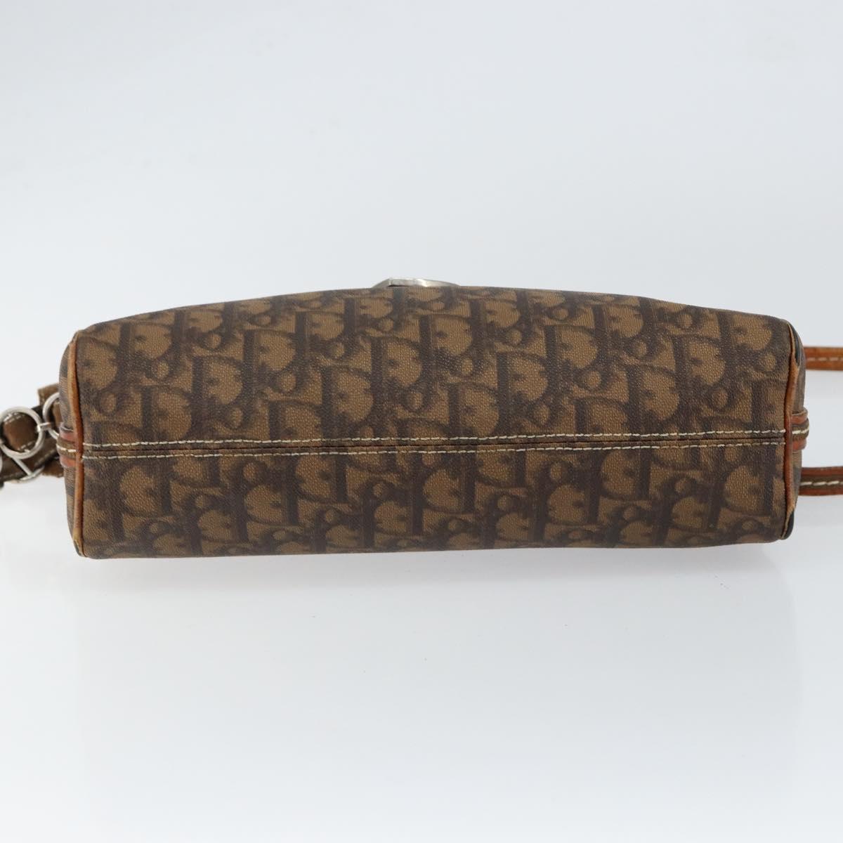 Christian Dior Trotter Canvas Romantic Chain Bag PVC Brown Silver Auth 150521