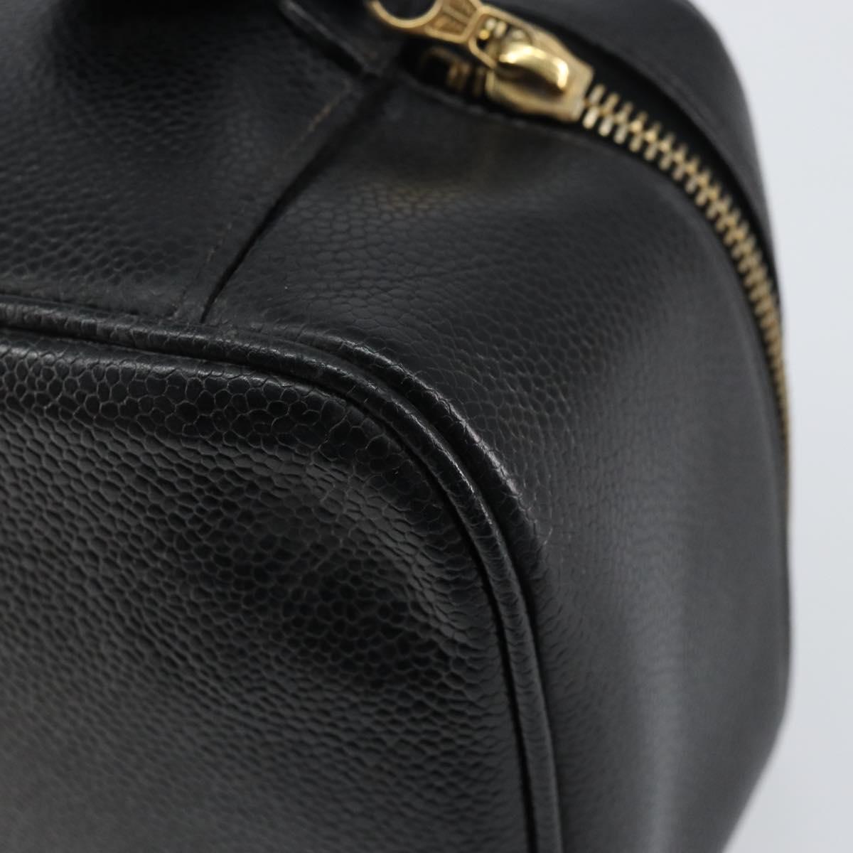 CHANEL Vanity Hand Bag Caviar Skin Black Gold CC Auth 150535
