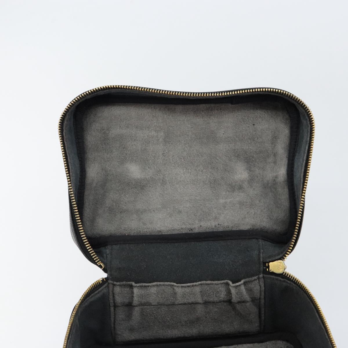 CHANEL Vanity Hand Bag Caviar Skin Black Gold CC Auth 150535