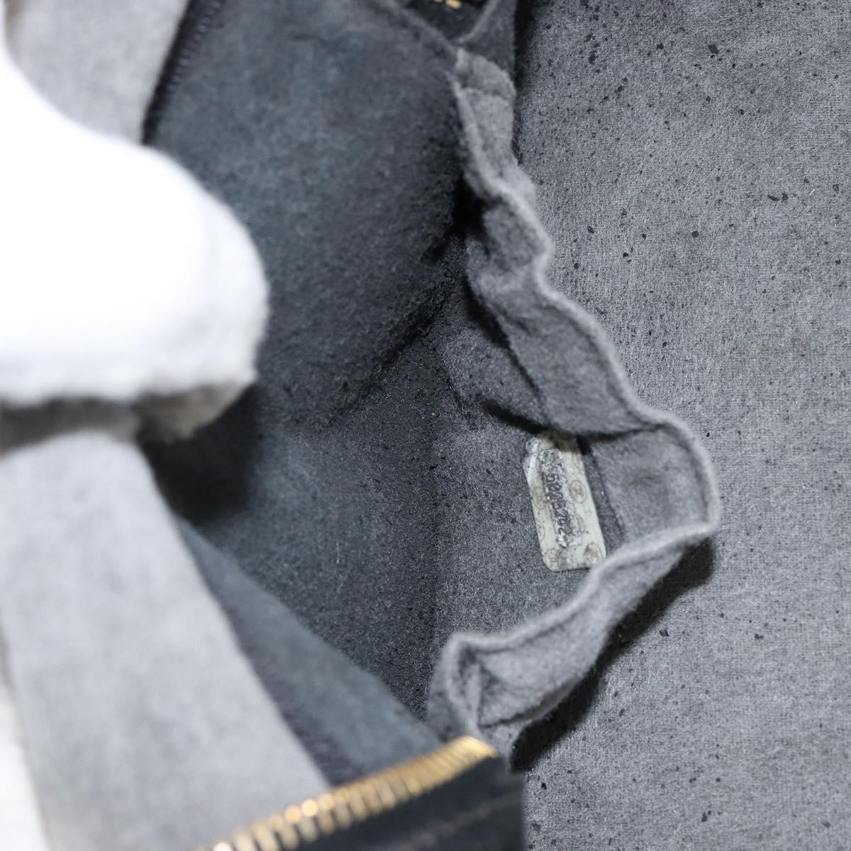 CHANEL Vanity Hand Bag Caviar Skin Black Gold CC Auth 150535