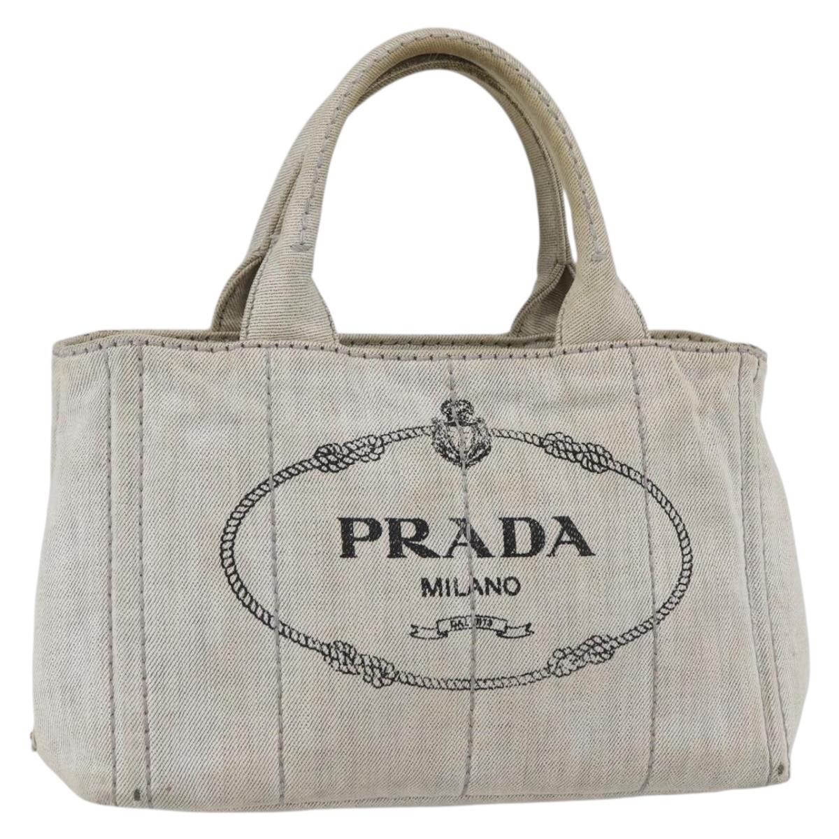 PRADA Canapa PM Hand Bag Canvas Gray Gold Auth 150536