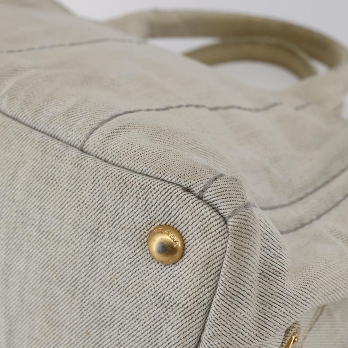 PRADA Canapa PM Hand Bag Canvas Gray Gold Auth 150536