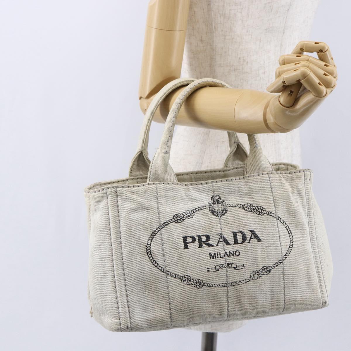 PRADA Canapa PM Hand Bag Canvas Gray Gold Auth 150536