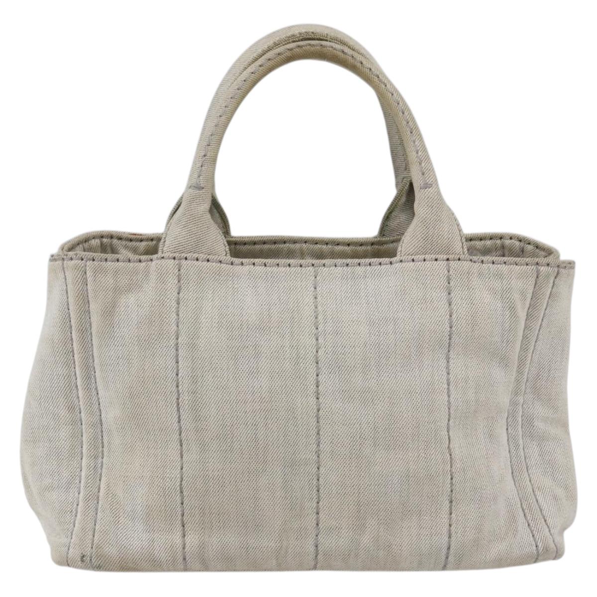 PRADA Canapa PM Hand Bag Canvas Gray Gold Auth 150536