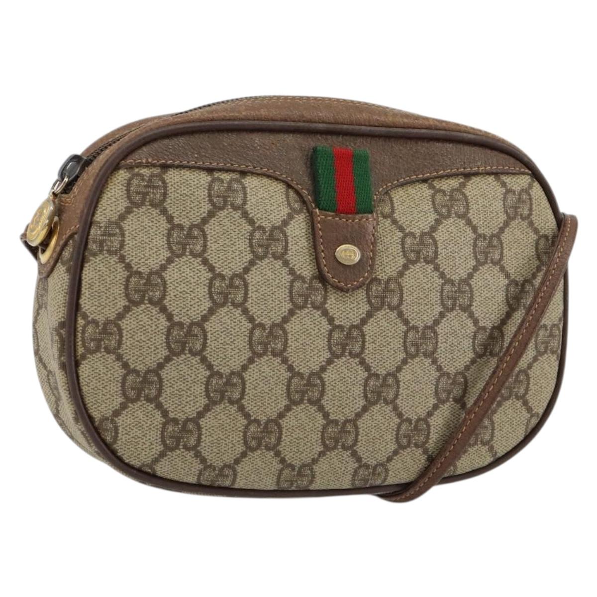 GUCCI GG Supreme Web Sherry Line Shoulder Bag PVC Beige Red Auth 150543