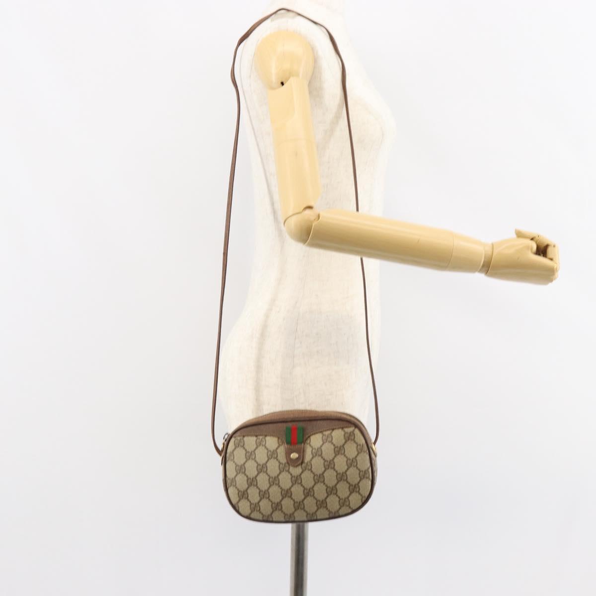 GUCCI GG Supreme Web Sherry Line Shoulder Bag PVC Beige Red Auth 150543