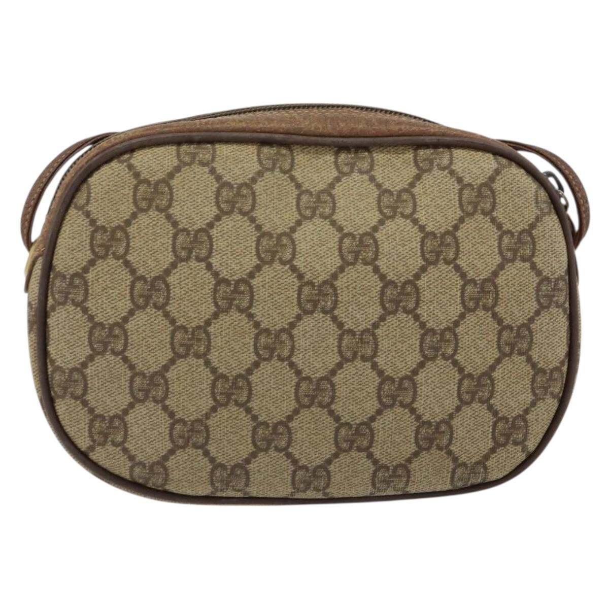 GUCCI GG Supreme Web Sherry Line Shoulder Bag PVC Beige Red Auth 150543