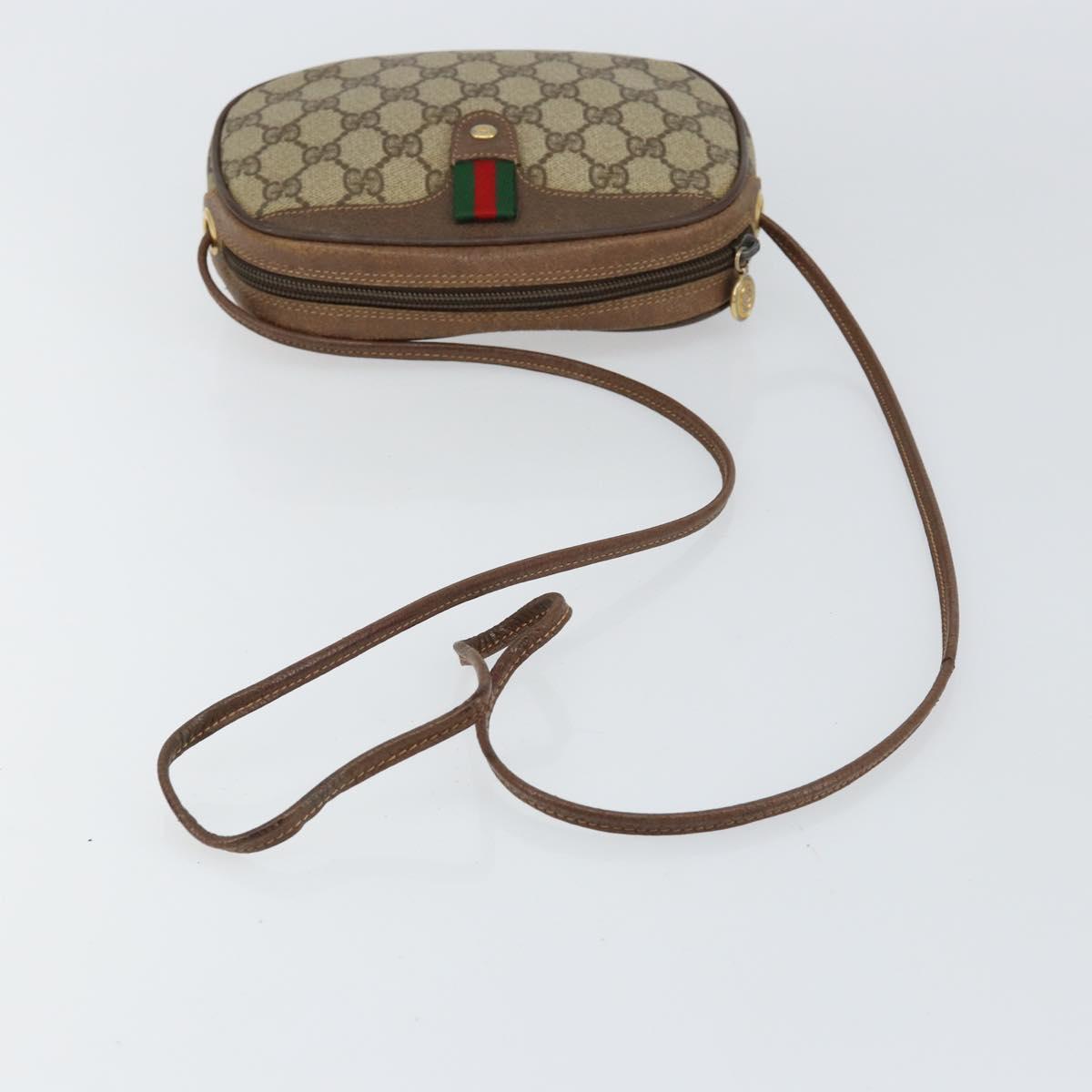 GUCCI GG Supreme Web Sherry Line Shoulder Bag PVC Beige Red Auth 150543