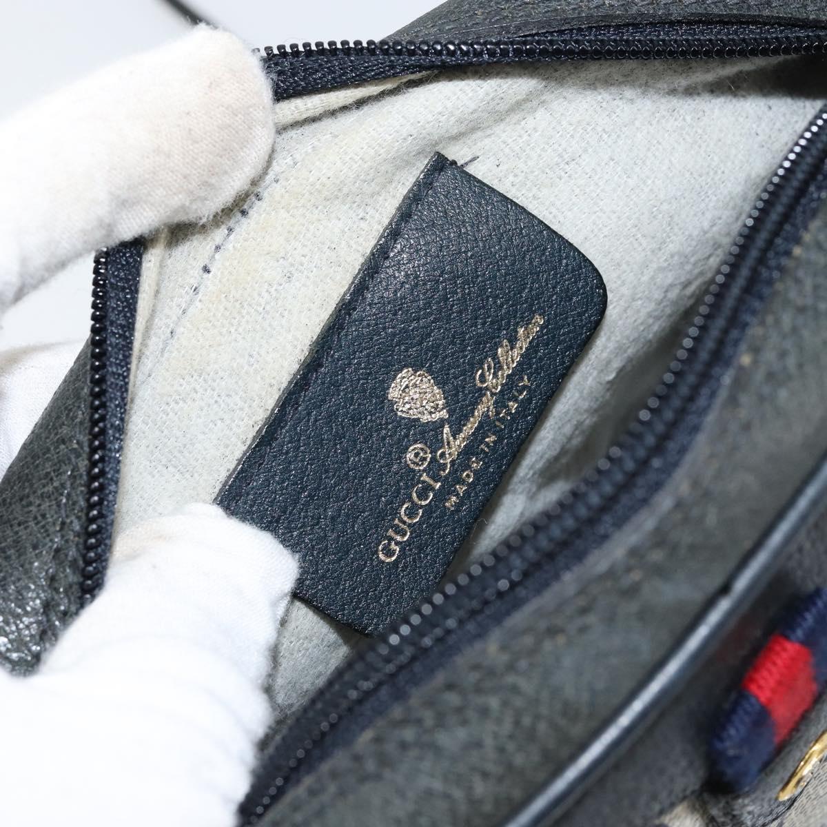 GUCCI GG Supreme Sherry Line Shoulder Bag PVC Navy Red 89 02 066 Auth 150546