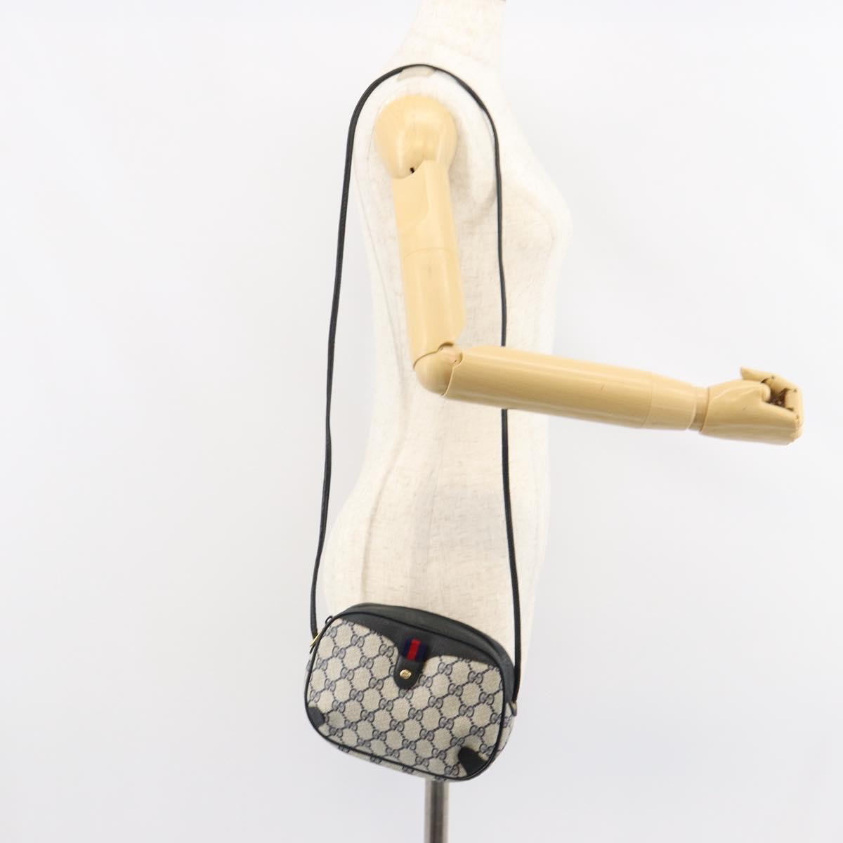 GUCCI GG Supreme Sherry Line Shoulder Bag PVC Navy Red 89 02 066 Auth 150546