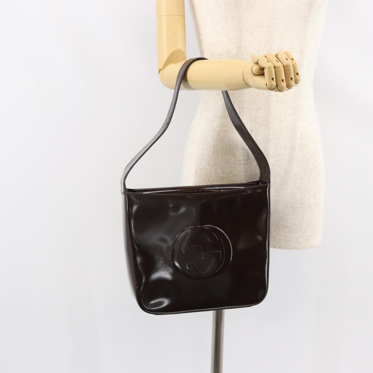 GUCCI Soho Shoulder Bag Patent leather Brown Silver 000 1046 0506 Auth 150547