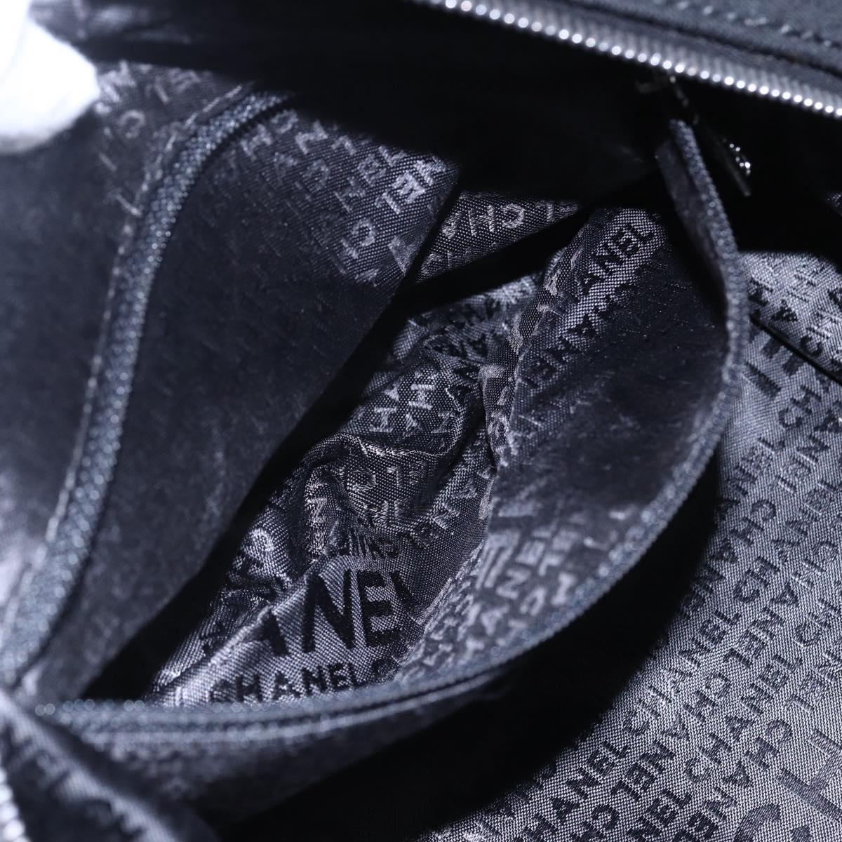 CHANEL COCO Mark Hand Bag Cotton Silver Black CC Auth 150550