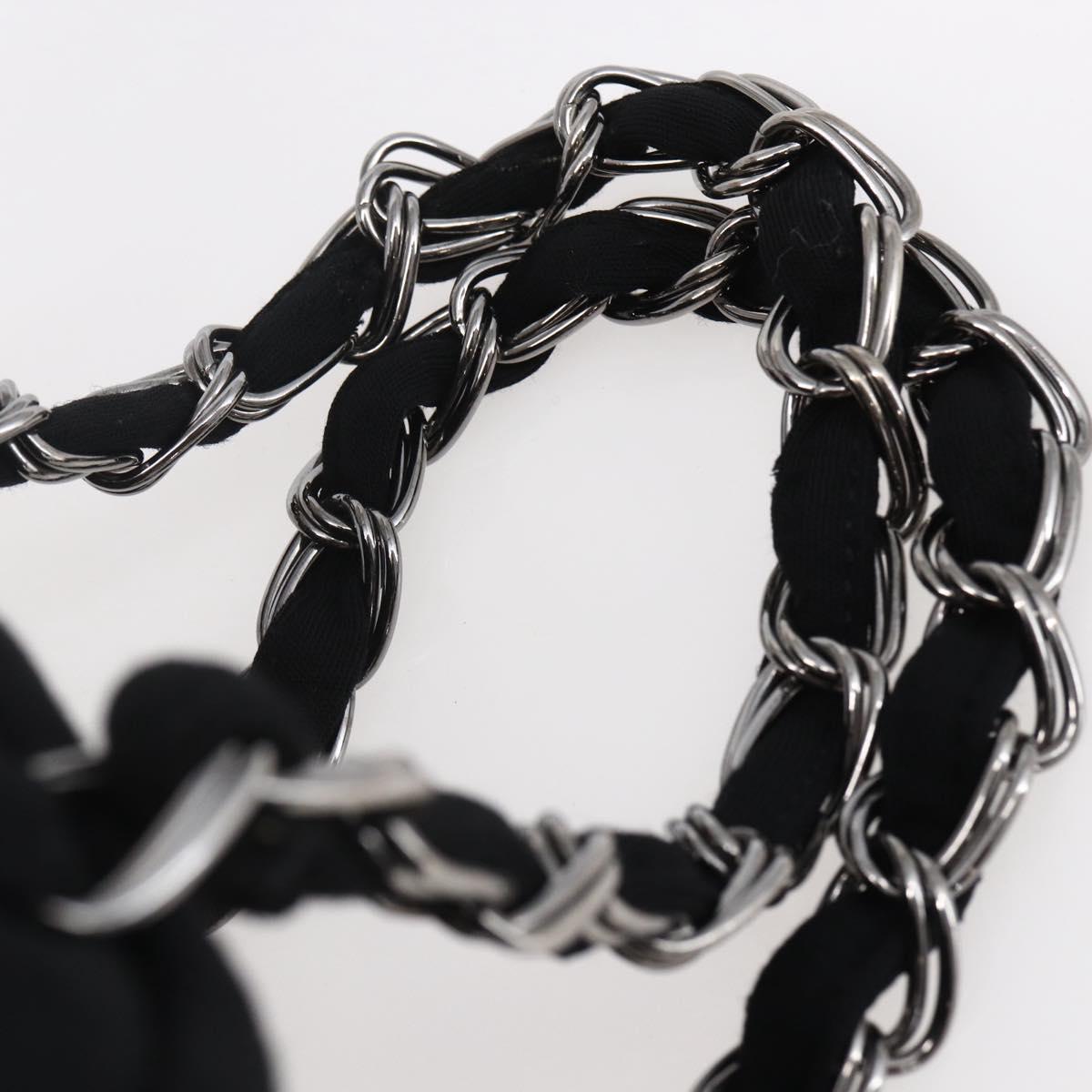 CHANEL COCO Mark Hand Bag Cotton Silver Black CC Auth 150550