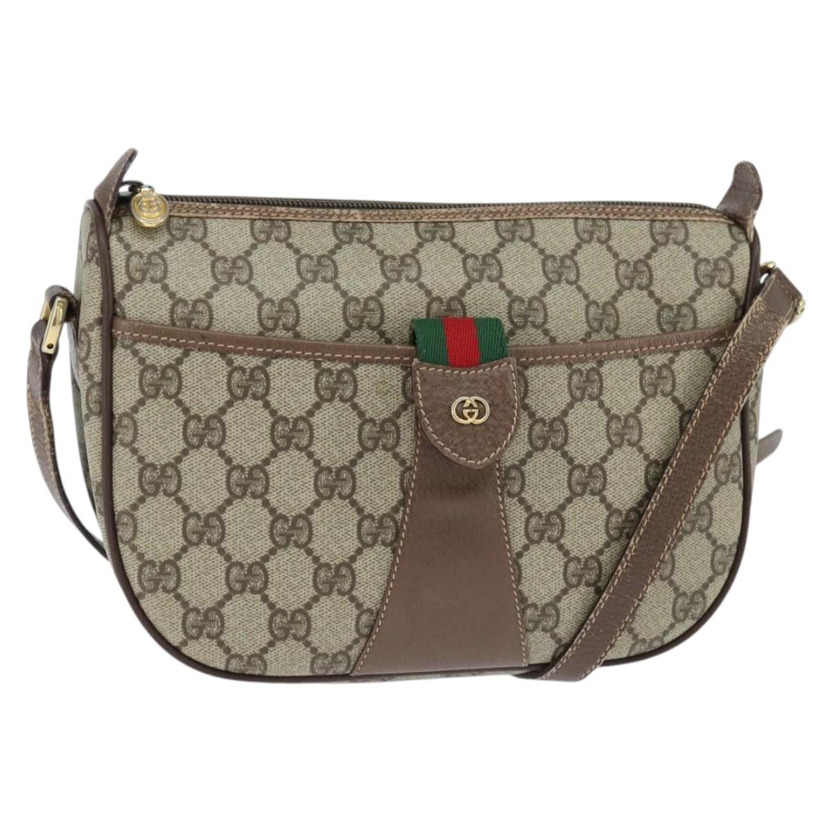 GUCCI GG Supreme Web Sherry Line Bag PVC Beige Gold 001 754 6177 Auth 150554