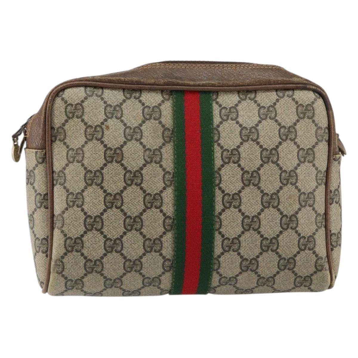 GUCCI GG Supreme Web Sherry Line Clutch Bag PVC Beige 27 004 998 Auth 150555