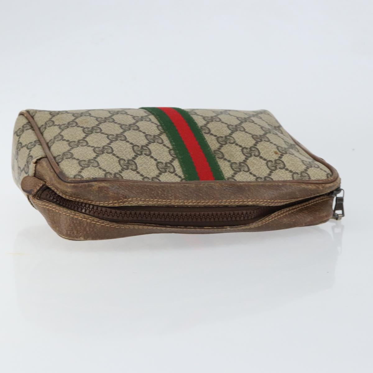 GUCCI GG Supreme Web Sherry Line Clutch Bag PVC Beige 27 004 998 Auth 150555