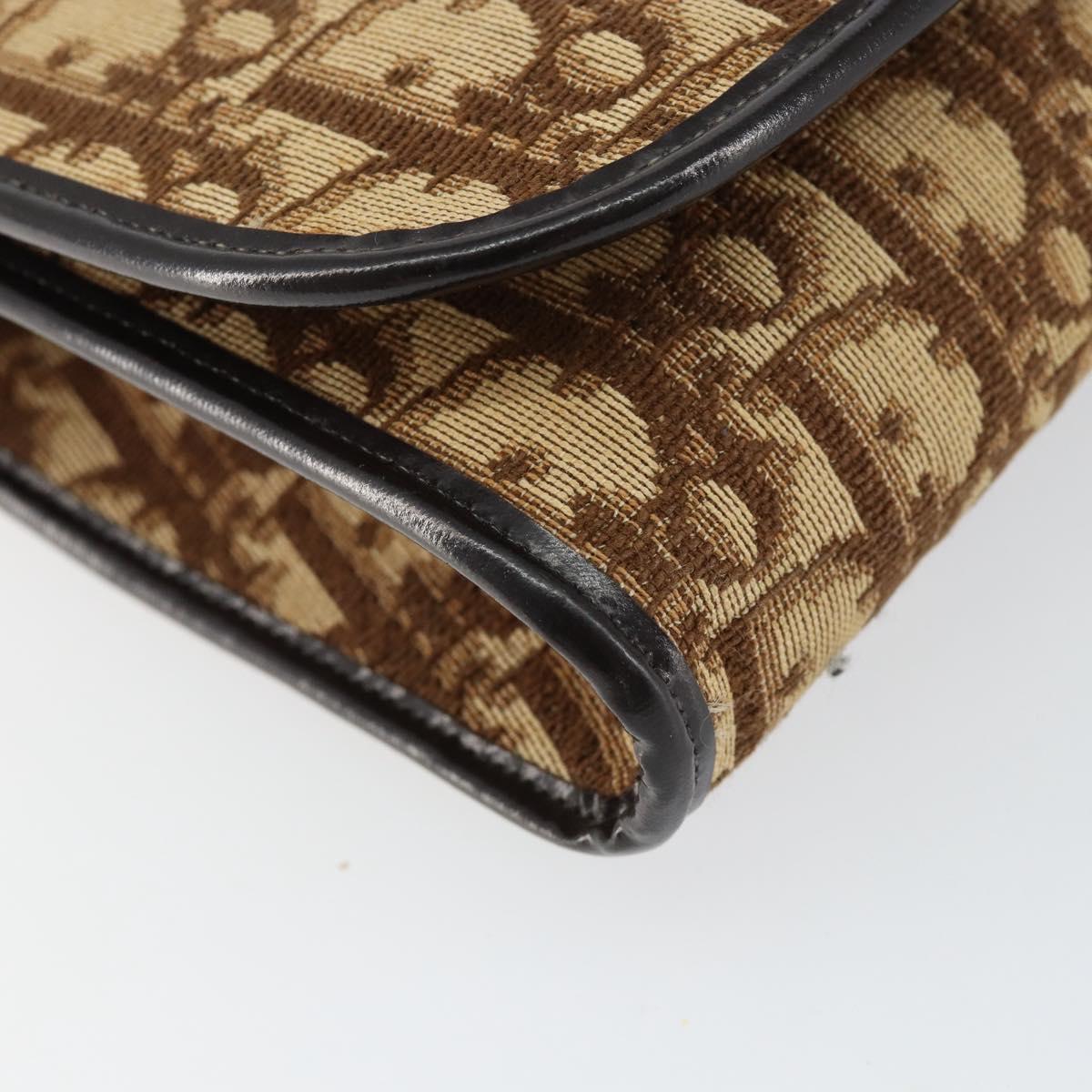 Christian Dior Trotter Canvas Shoulder Bag Beige Gold Auth 150566