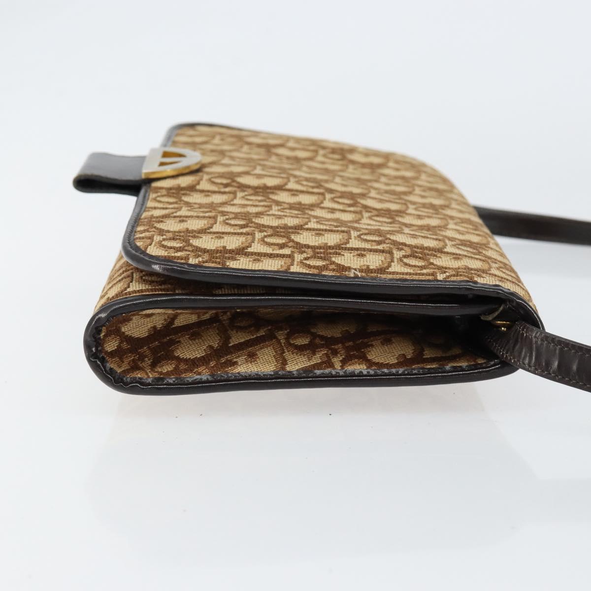 Christian Dior Trotter Canvas Shoulder Bag Beige Gold Auth 150566