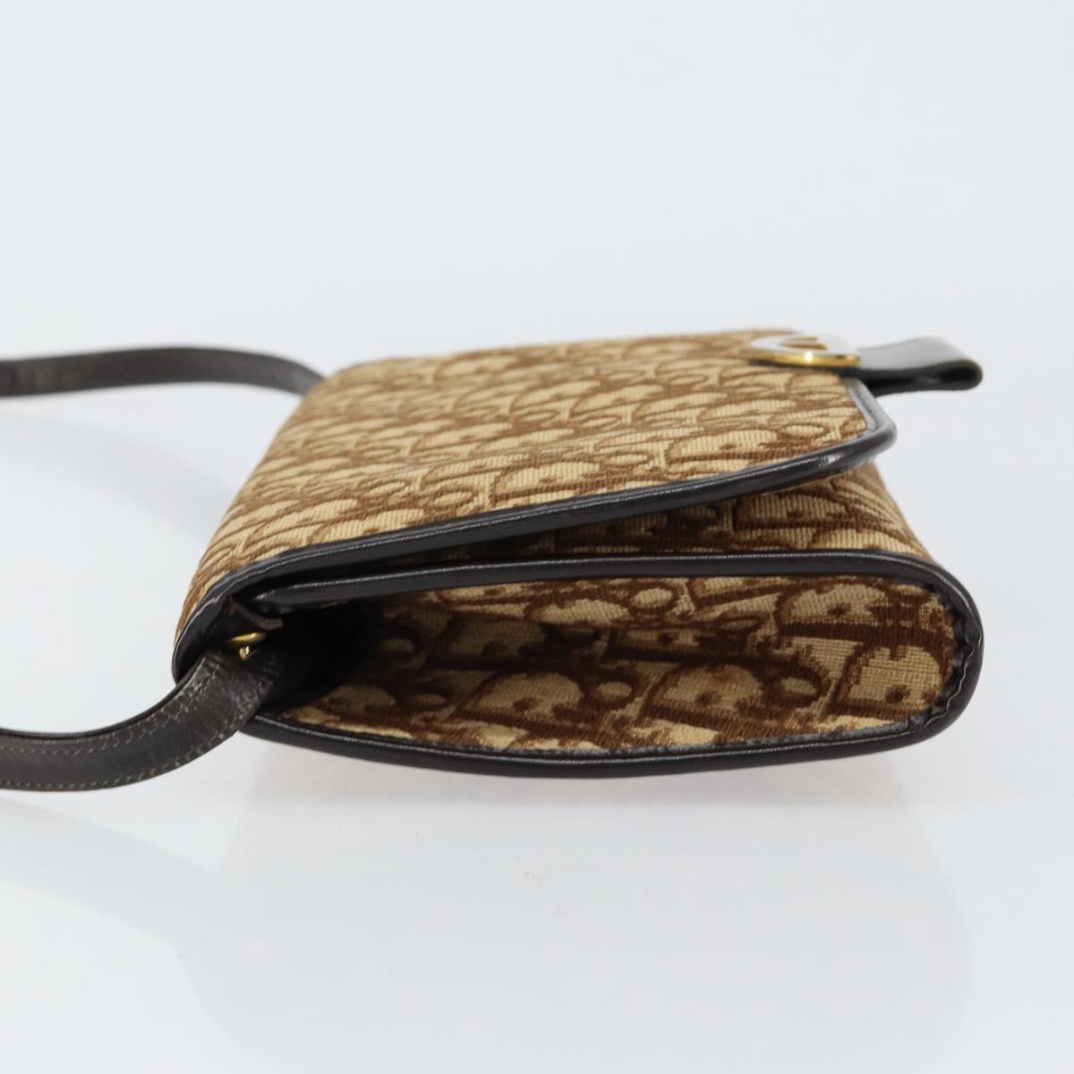 Christian Dior Trotter Canvas Shoulder Bag Beige Gold Auth 150566