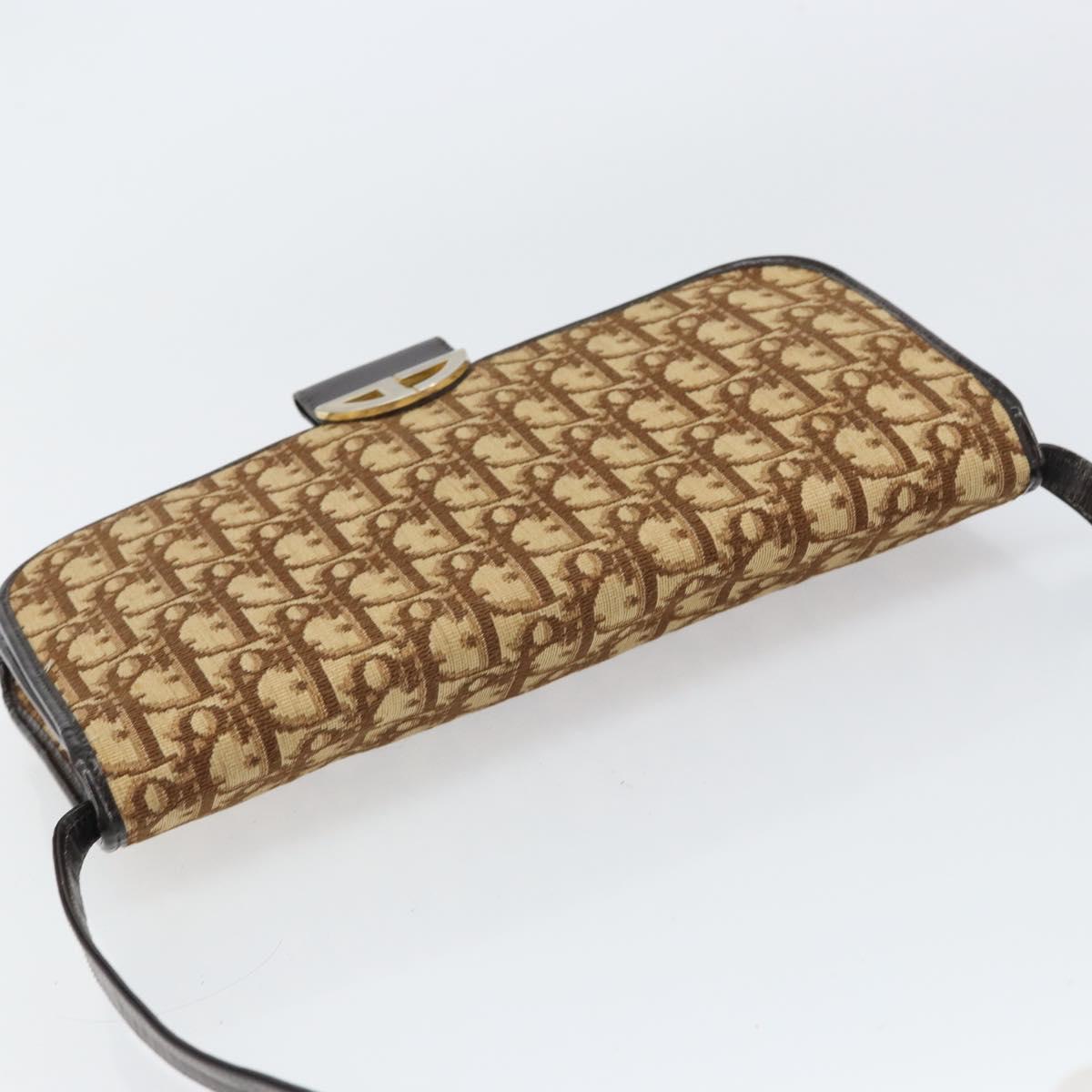 Christian Dior Trotter Canvas Shoulder Bag Beige Gold Auth 150566