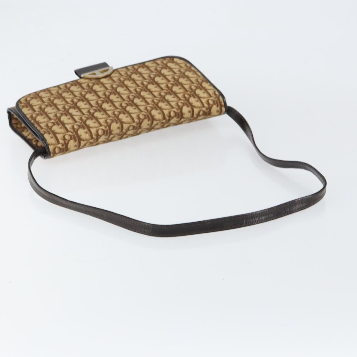 Christian Dior Trotter Canvas Shoulder Bag Beige Gold Auth 150566