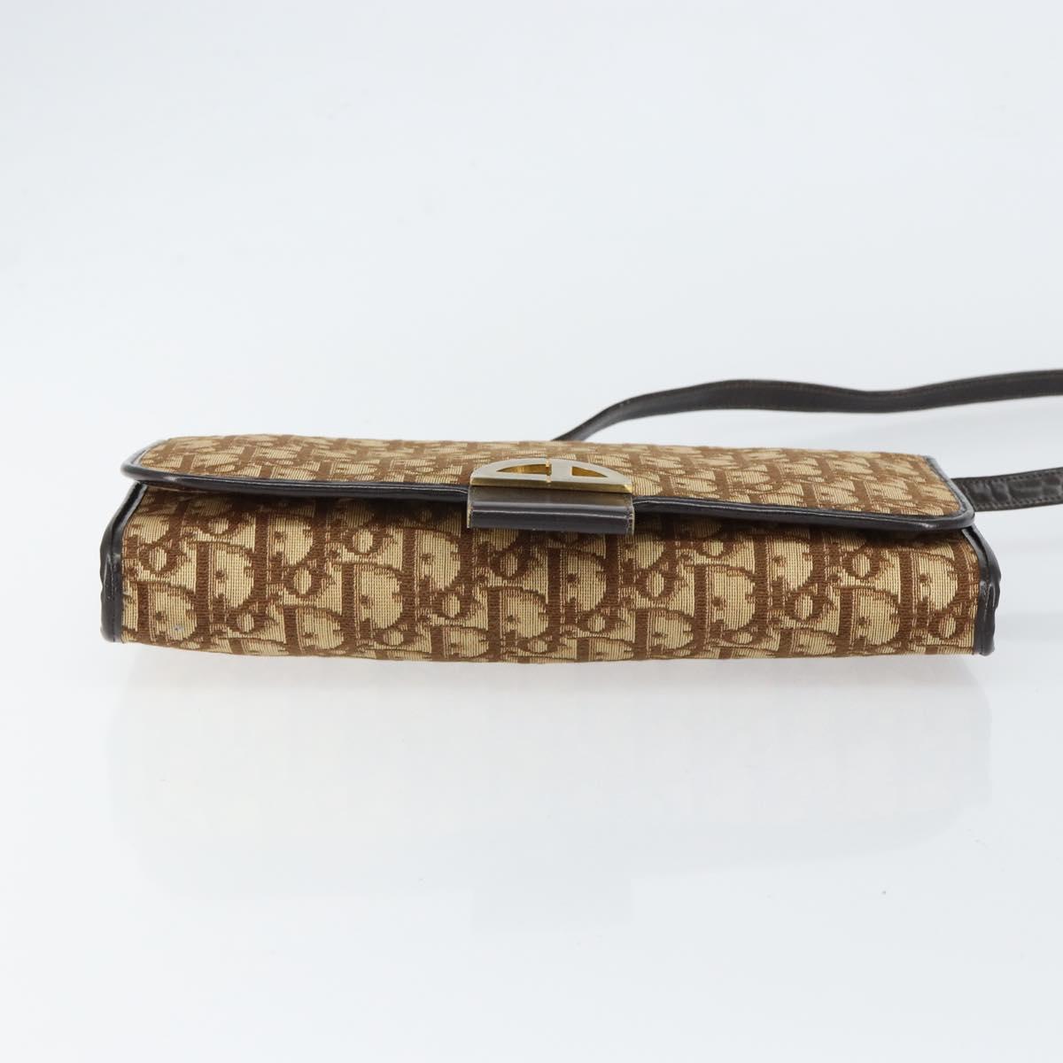 Christian Dior Trotter Canvas Shoulder Bag Beige Gold Auth 150566