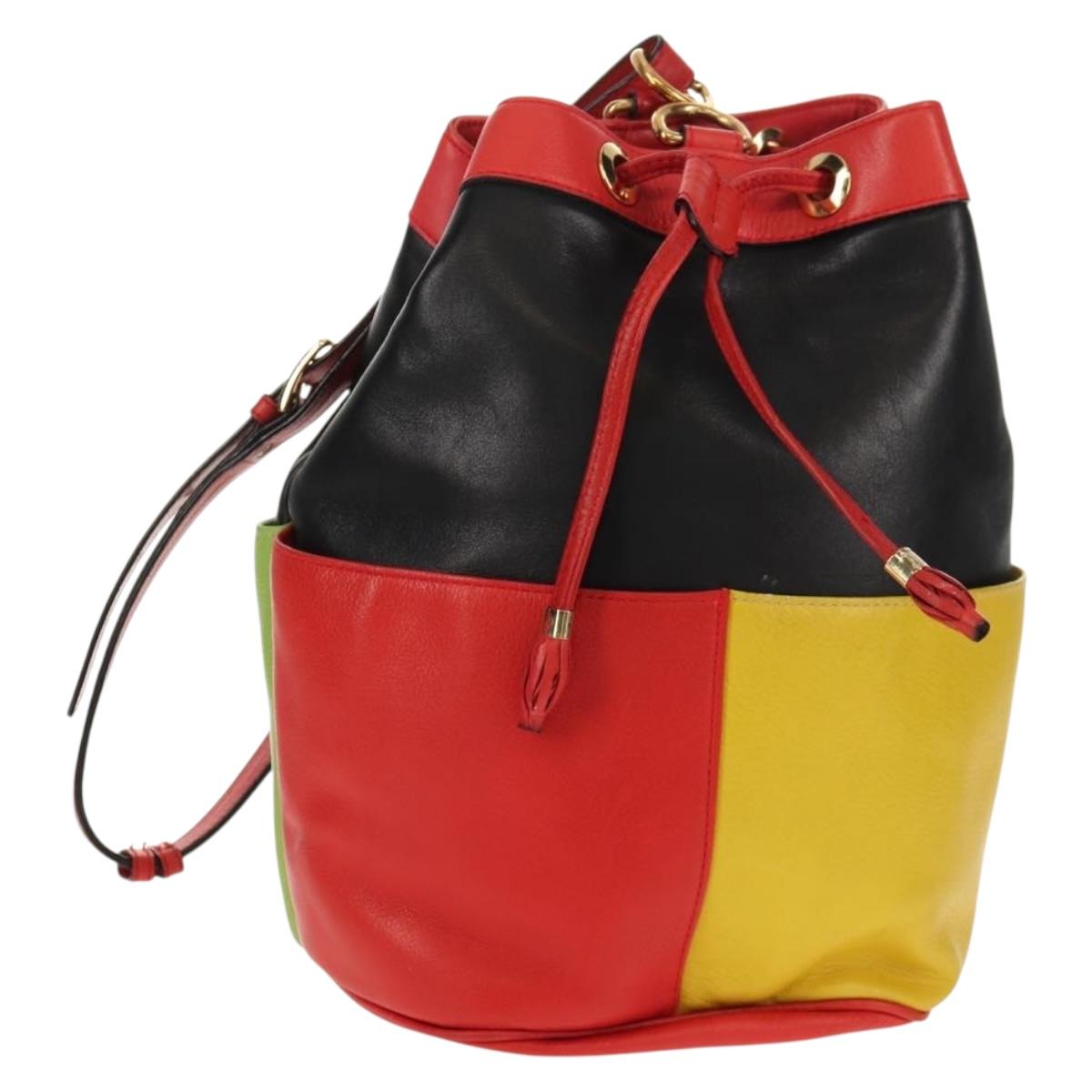 CELINE Shoulder Bag Leather Multicolor Gold Auth 150568