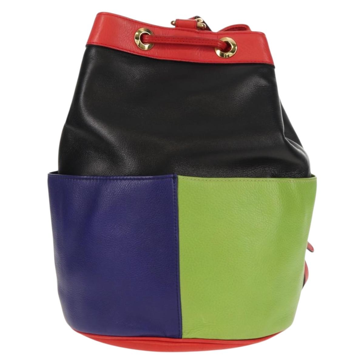 CELINE Shoulder Bag Leather Multicolor Gold Auth 150568