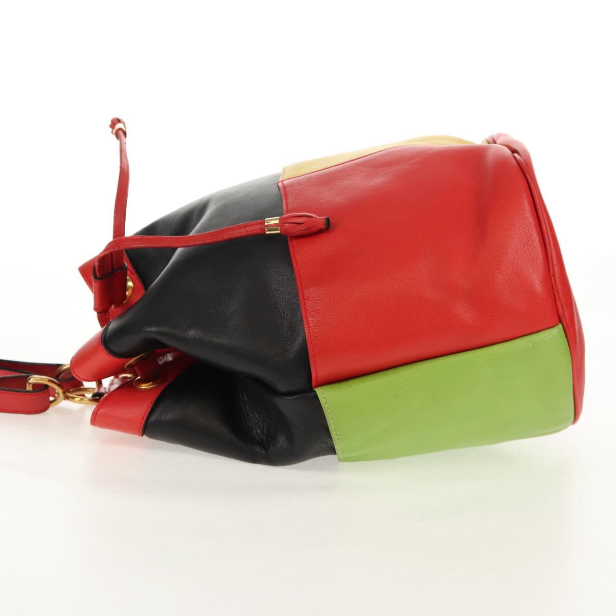 CELINE Shoulder Bag Leather Multicolor Gold Auth 150568