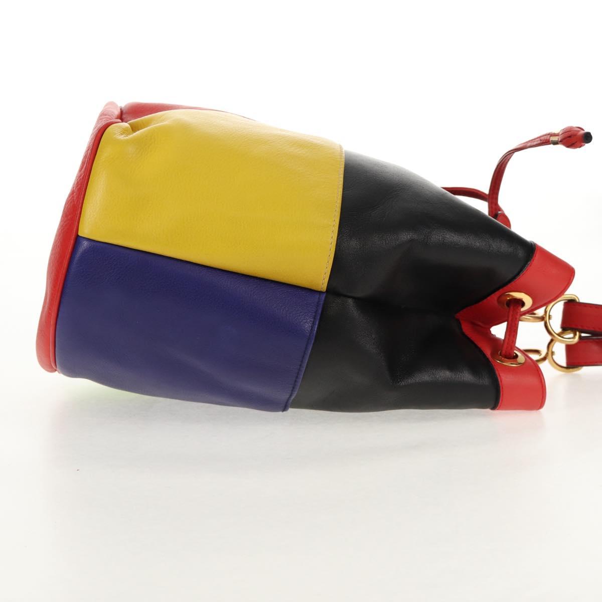 CELINE Shoulder Bag Leather Multicolor Gold Auth 150568