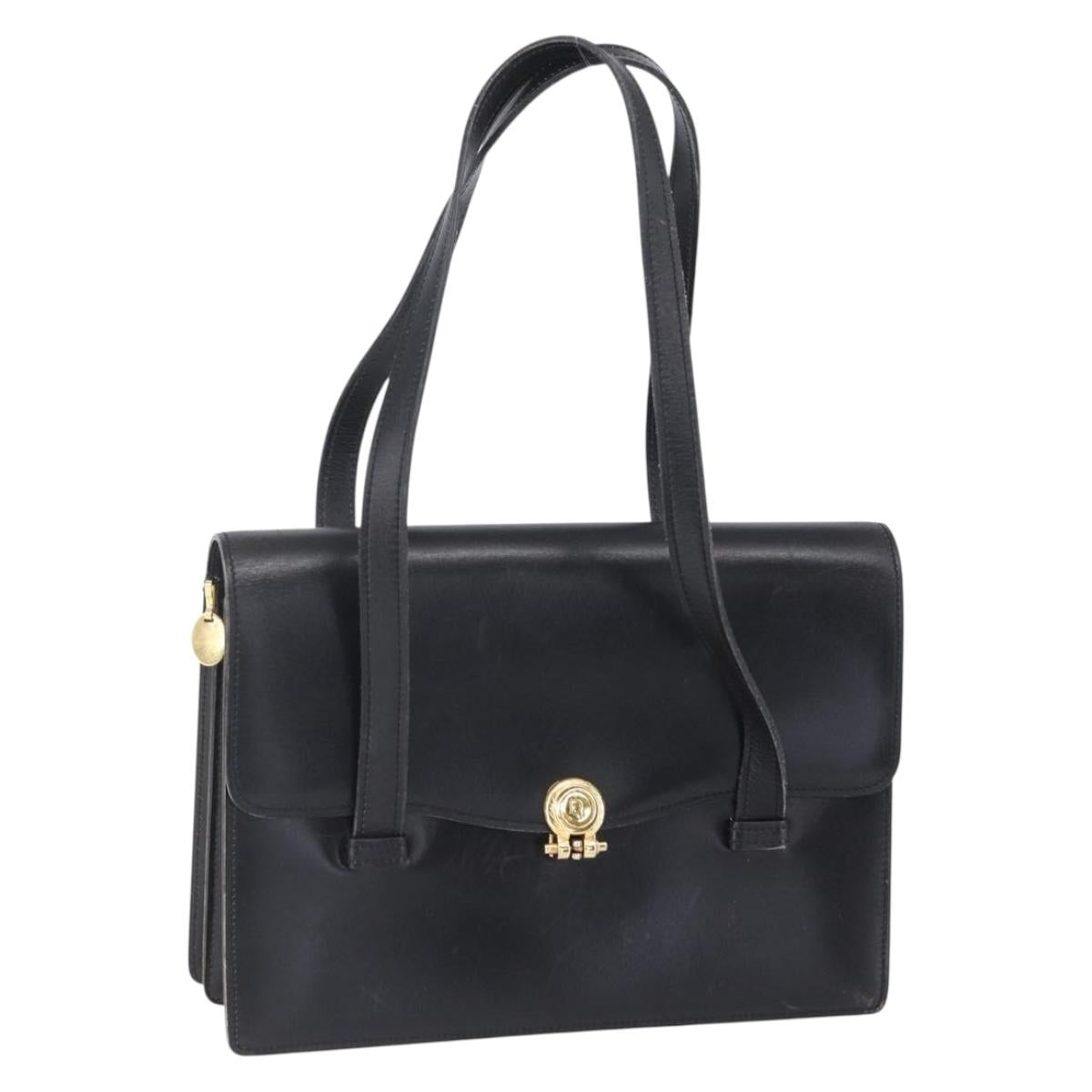 Christian Dior Hand Bag Leather Black Gold Auth 150570