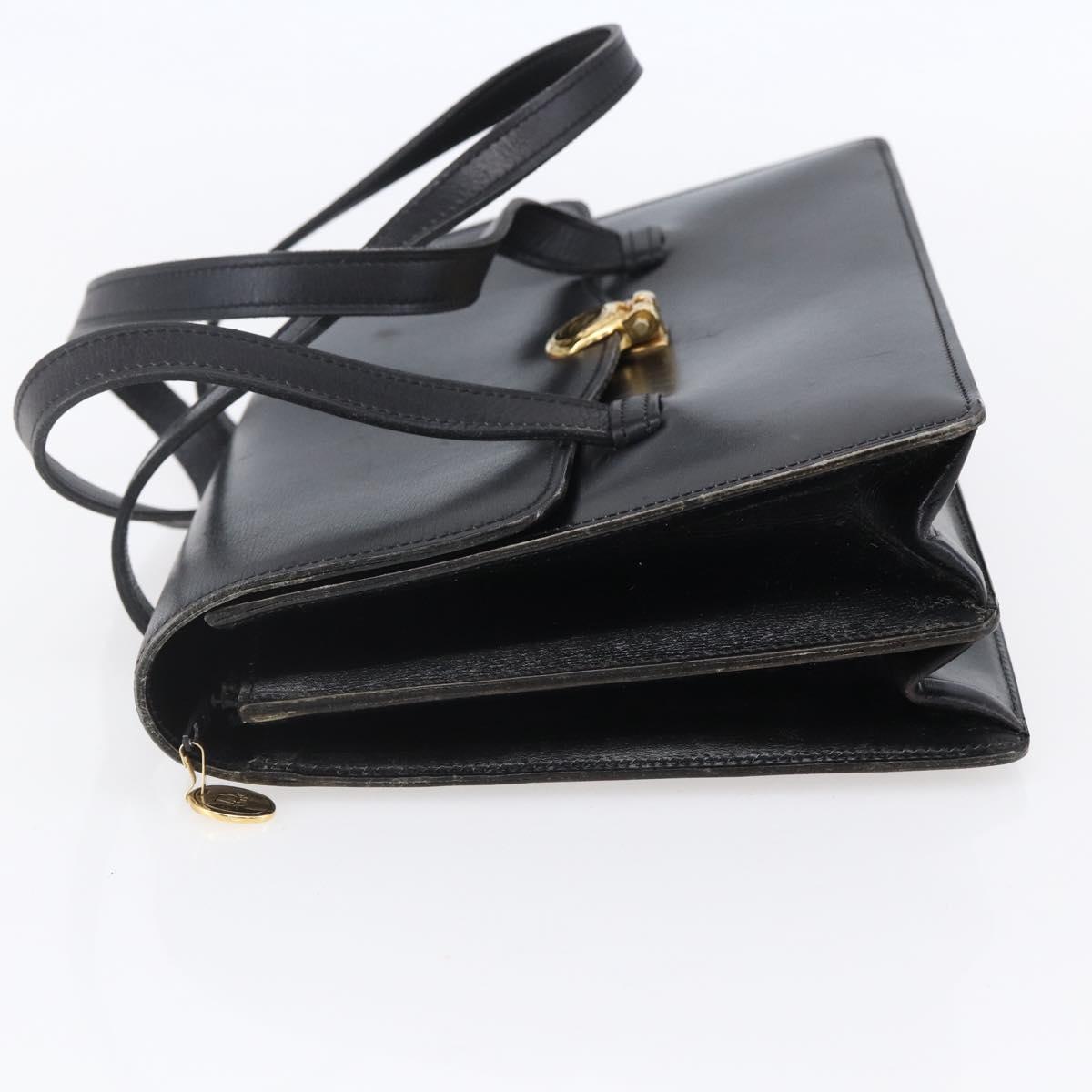 Christian Dior Hand Bag Leather Black Gold Auth 150570