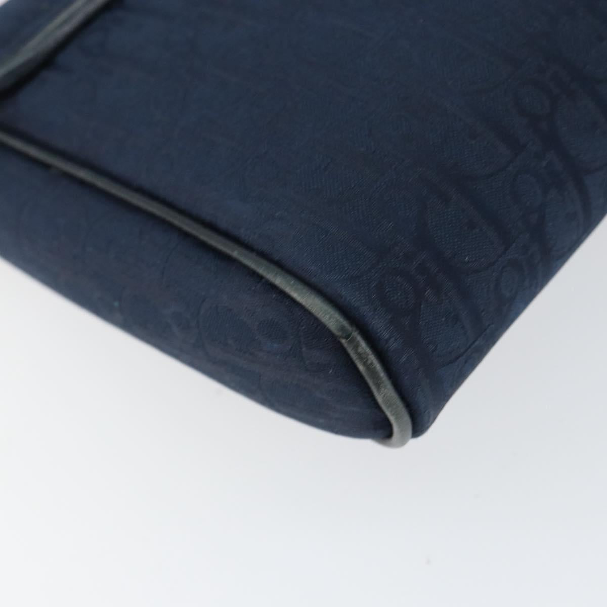 Christian Dior Trotter Canvas Shoulder Bag Navy Gold Auth 150571