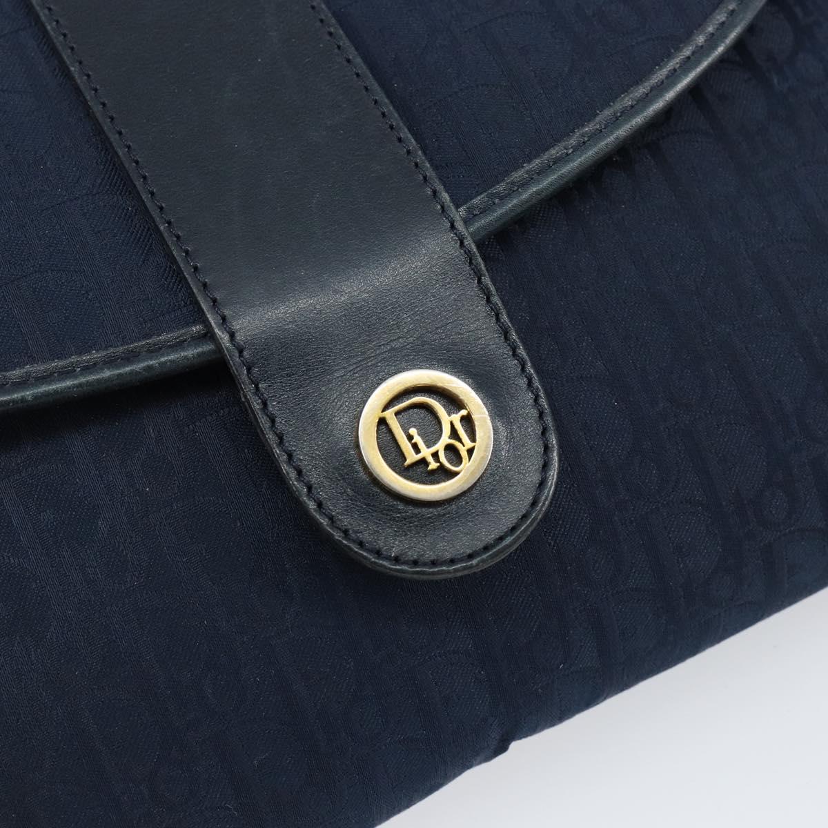 Christian Dior Trotter Canvas Shoulder Bag Navy Gold Auth 150571