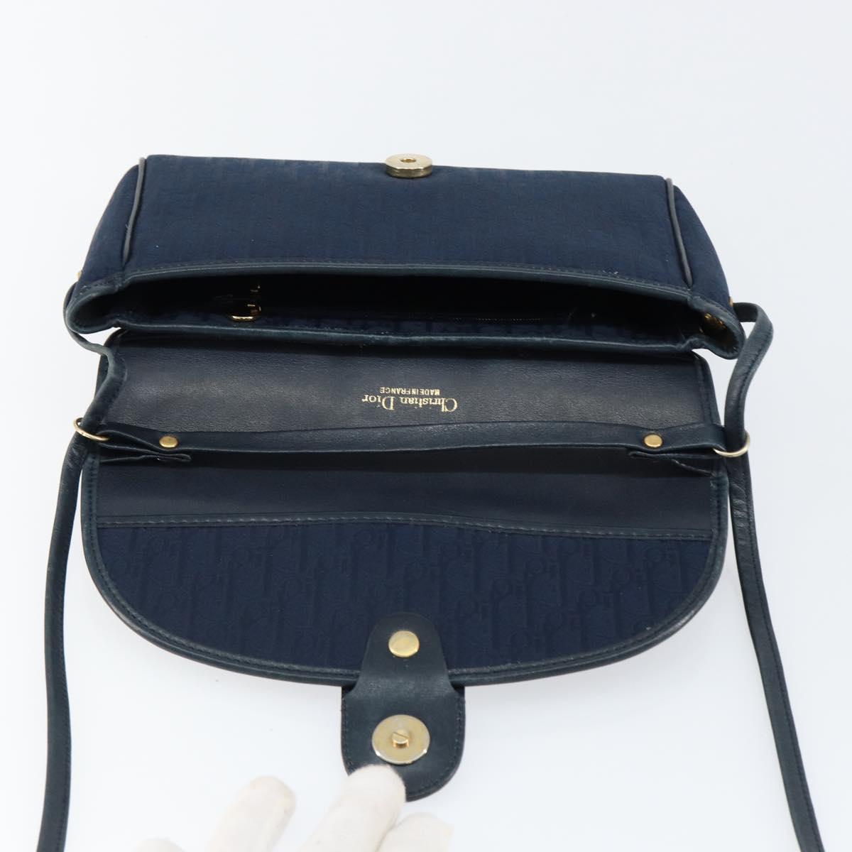 Christian Dior Trotter Canvas Shoulder Bag Navy Gold Auth 150571