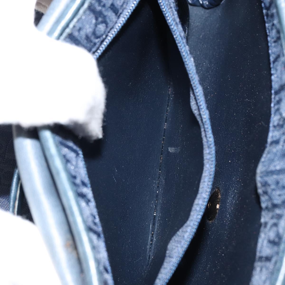 Christian Dior Trotter Canvas Shoulder Bag Navy Gold Auth 150571