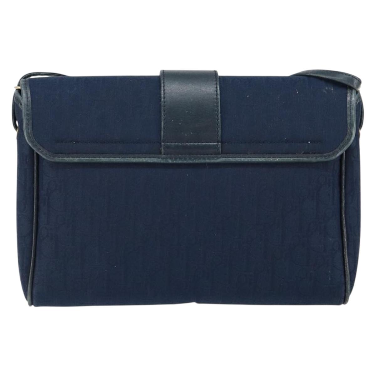 Christian Dior Trotter Canvas Shoulder Bag Navy Gold Auth 150571