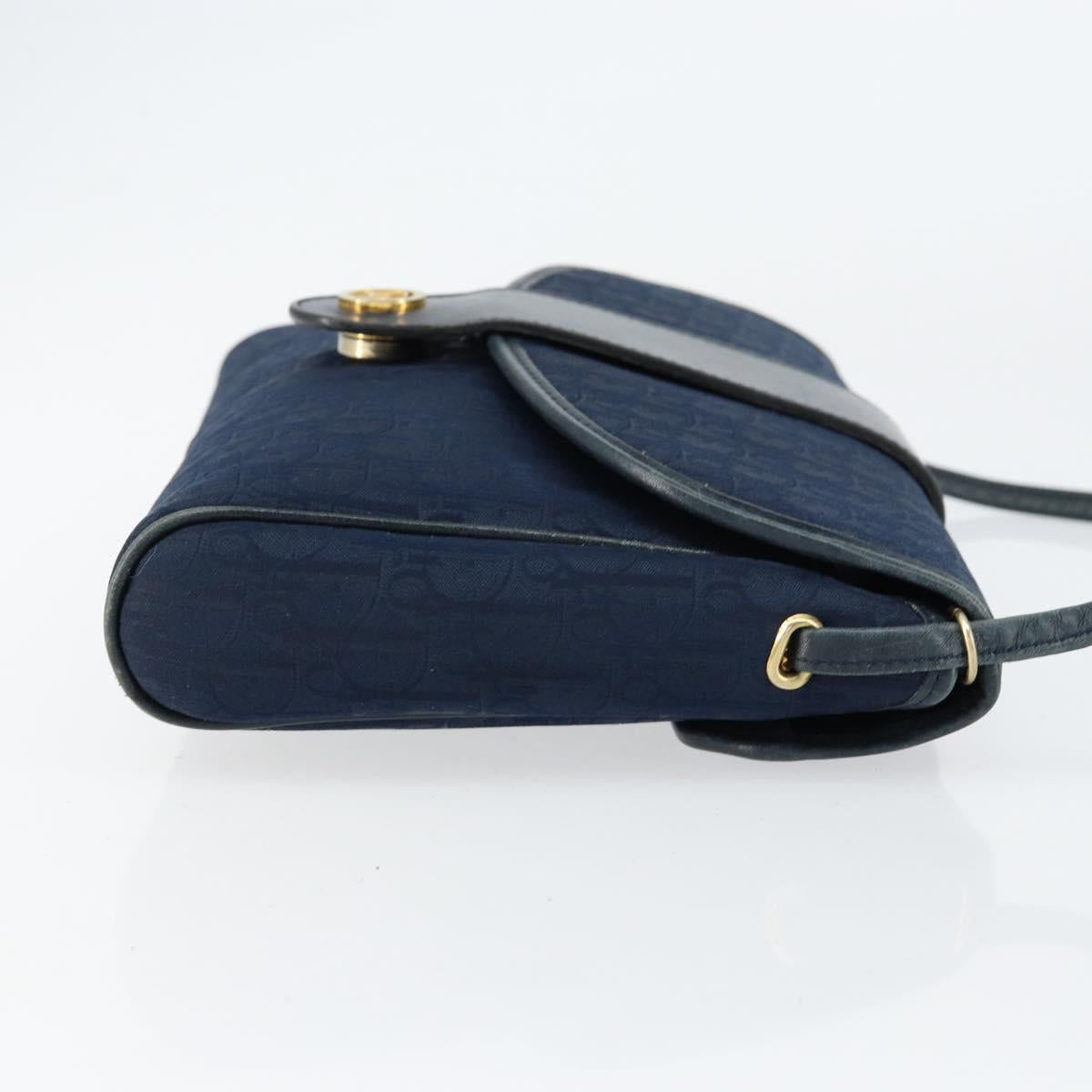 Christian Dior Trotter Canvas Shoulder Bag Navy Gold Auth 150571