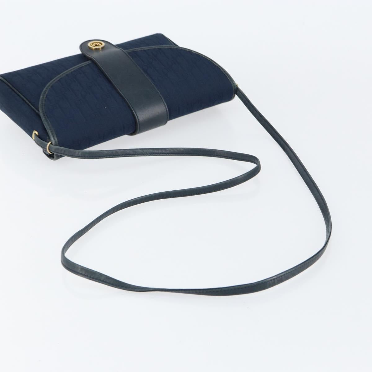Christian Dior Trotter Canvas Shoulder Bag Navy Gold Auth 150571
