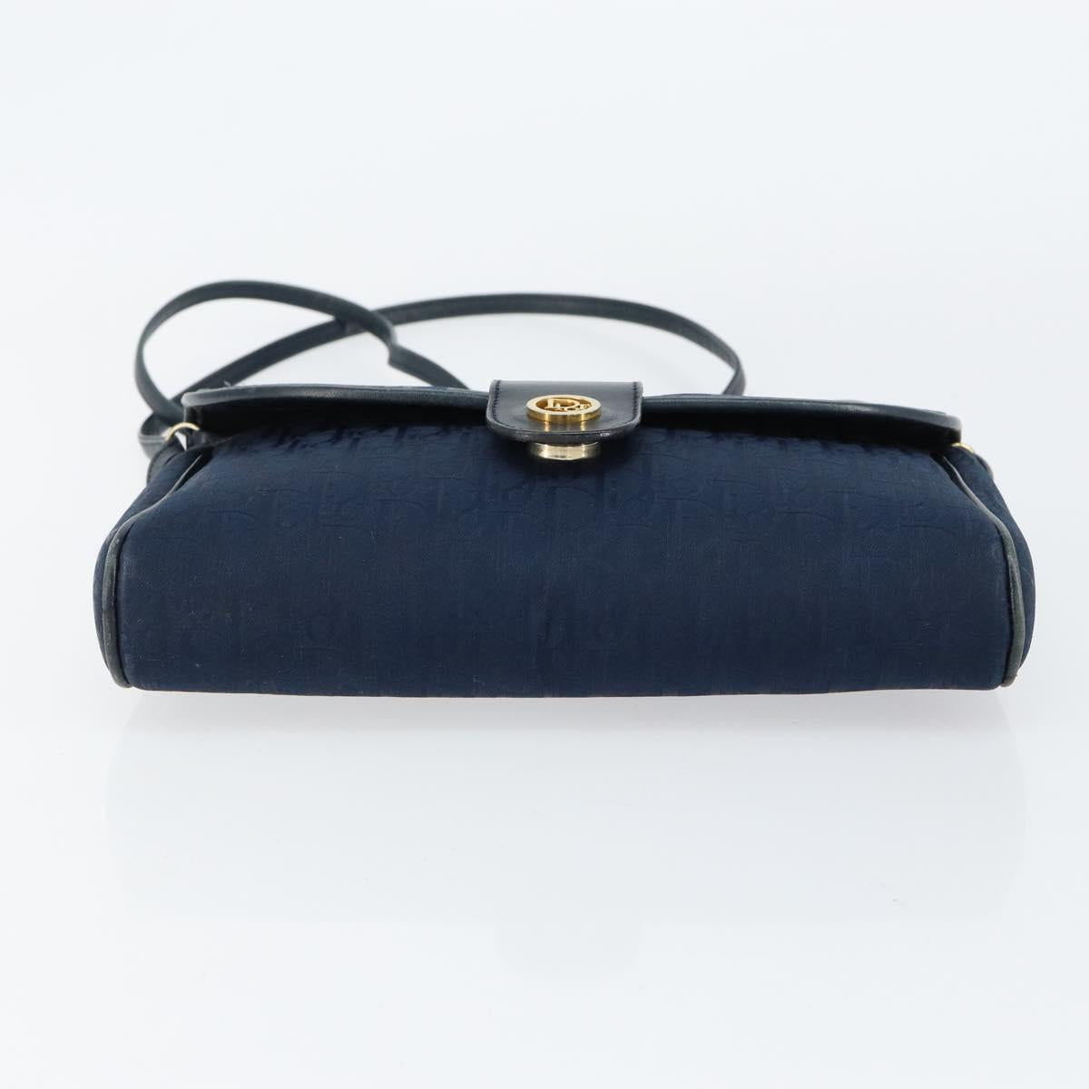 Christian Dior Trotter Canvas Shoulder Bag Navy Gold Auth 150571
