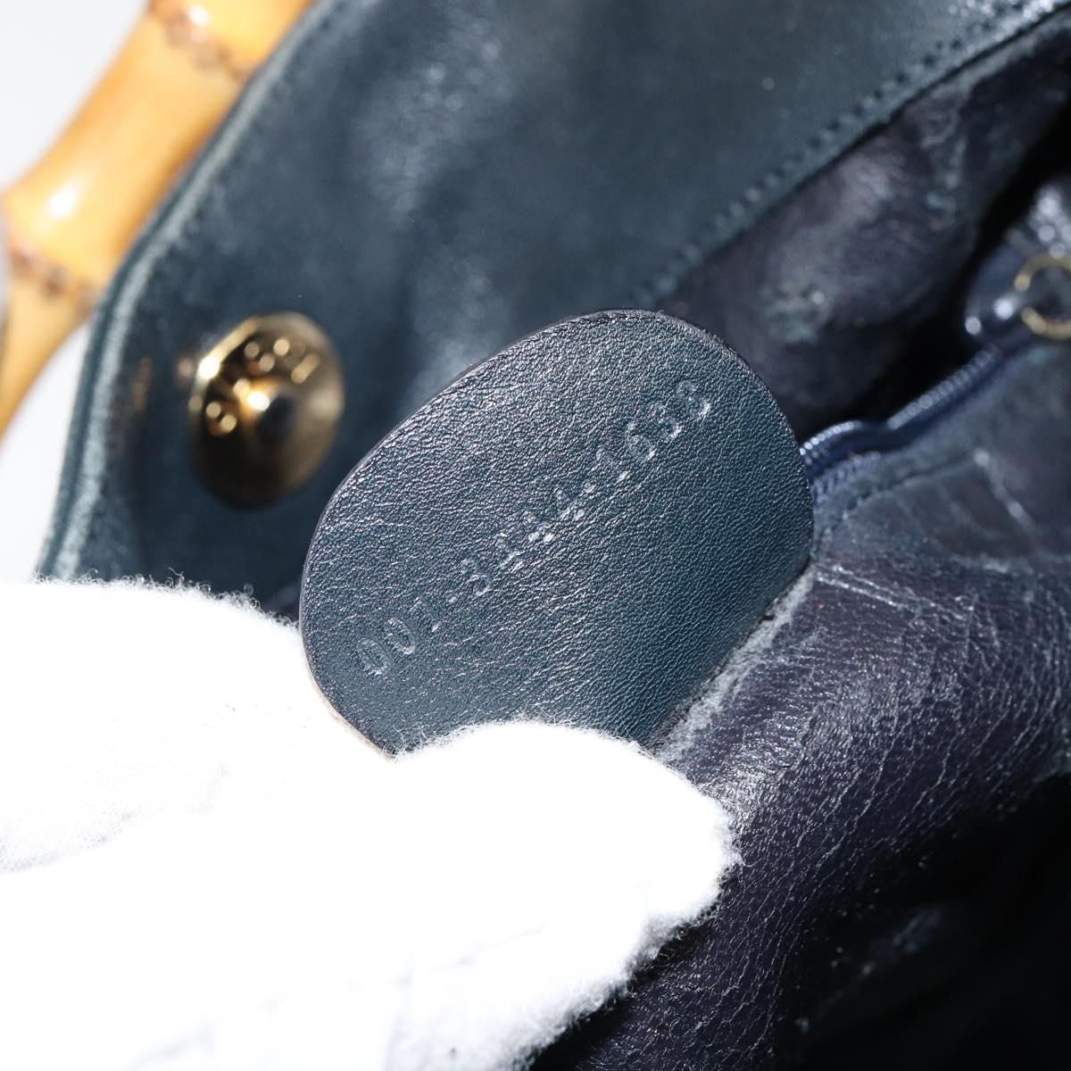 GUCCI Bamboo Hand Bag Leather Black Gold 001 3444 1638 Auth 150577