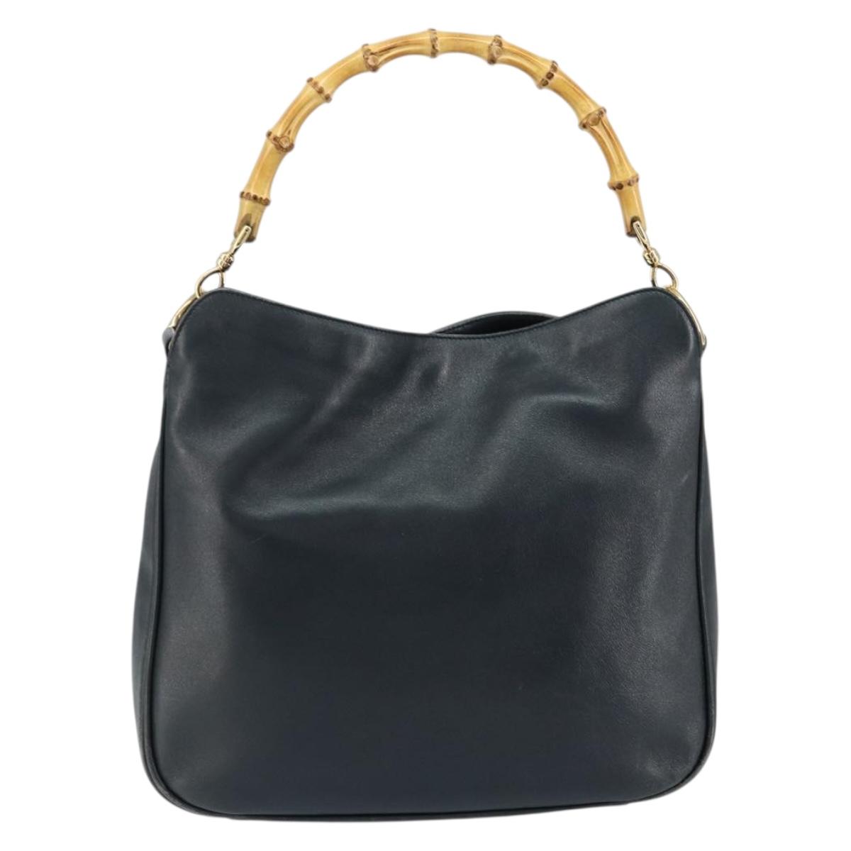 GUCCI Bamboo Hand Bag Leather Black Gold 001 3444 1638 Auth 150577