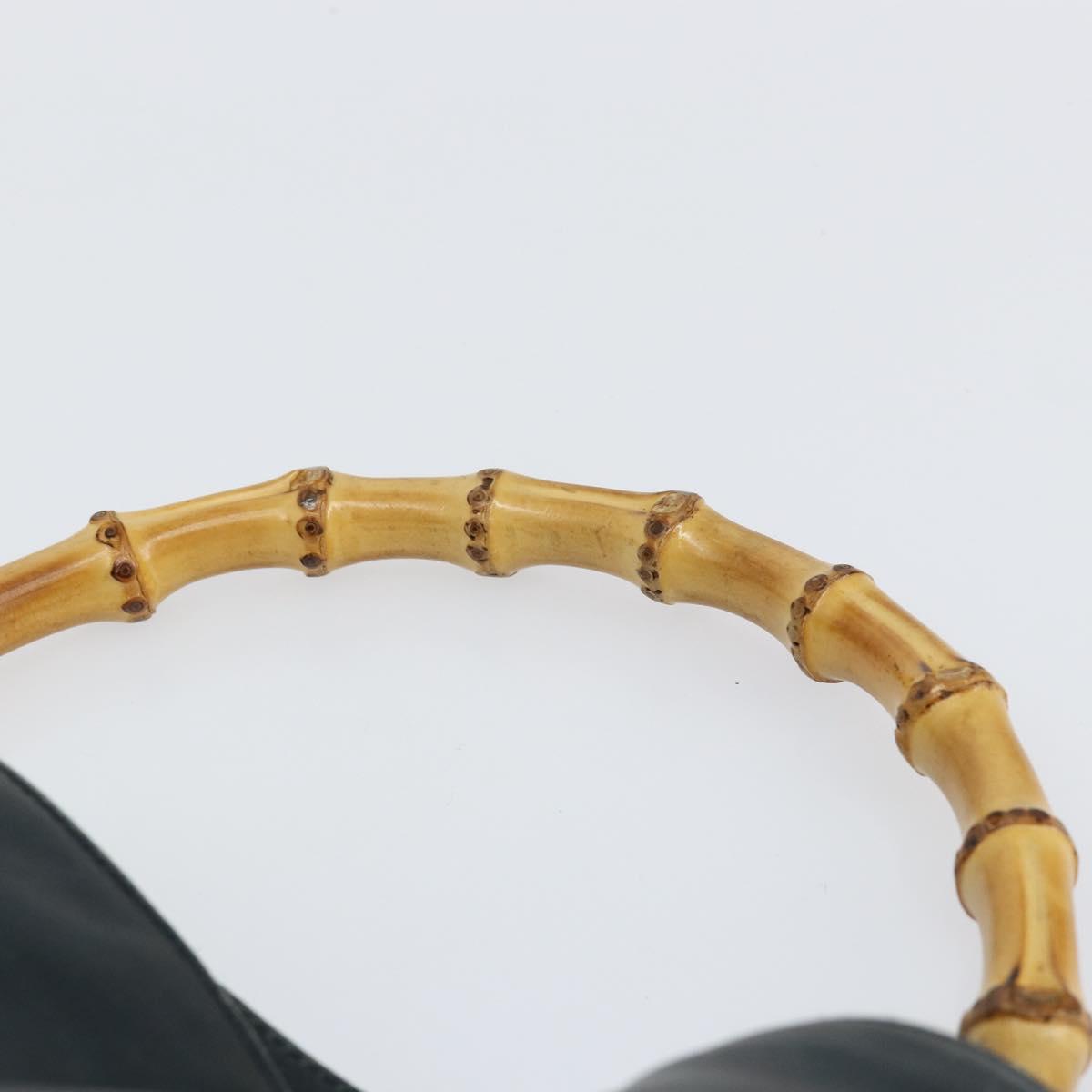 GUCCI Bamboo Hand Bag Leather Black Gold 001 3444 1638 Auth 150577